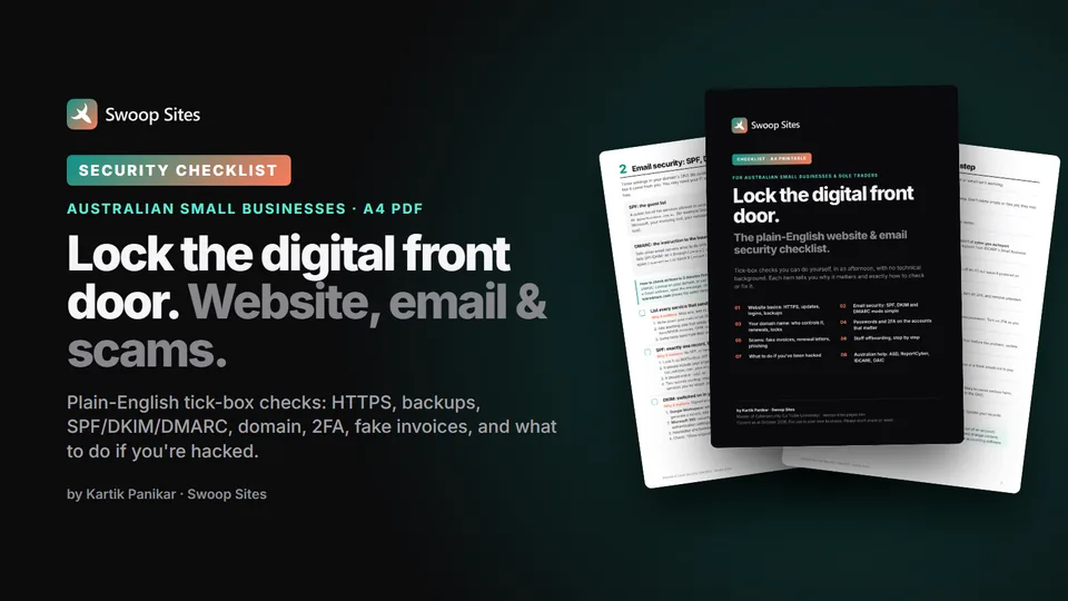 Cover of the Website and Email Security Checklist, showing pages from the PDF